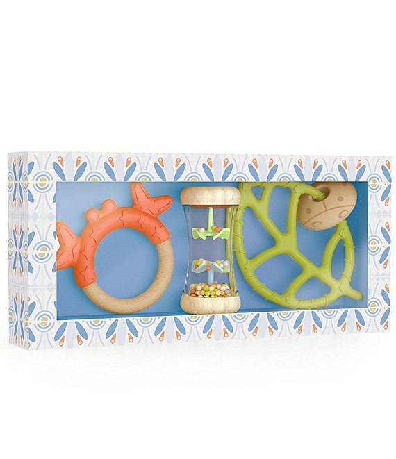 Djeco Baby White 3-Piece Teether & Rattle Set, Multi - Image 1