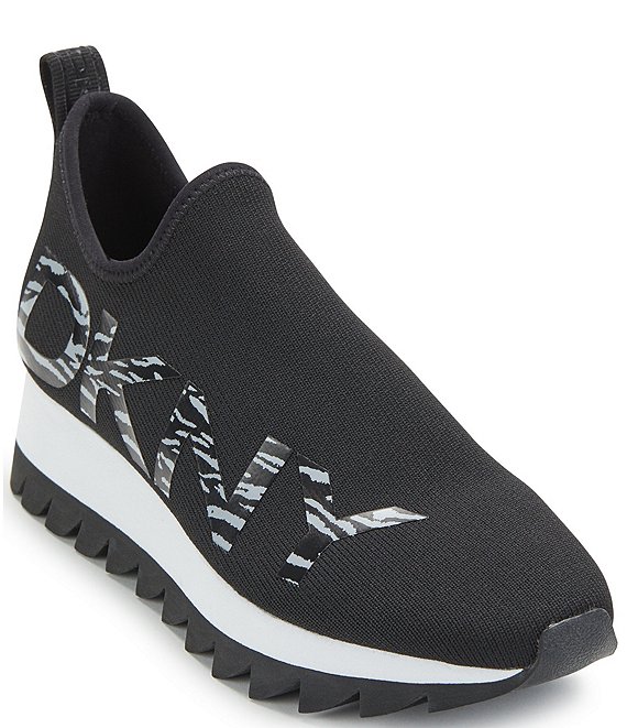 Color:Black/Black Reflective - Image 1 - Azer Knit Logo Detail Slip-On Sneakers