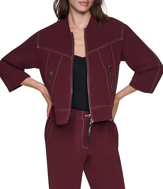 DKNY by Donna Karan Contrast Stitch Crew Neck 3/4 Sleeve Jacket