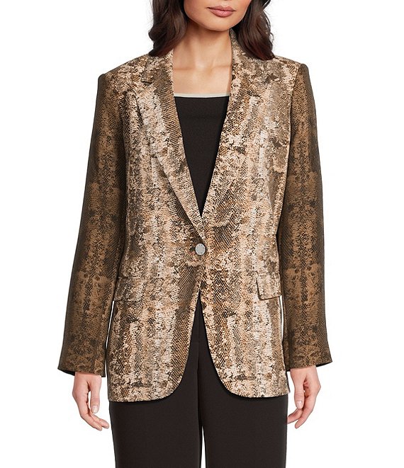 DKNY by Donna Karan Coordinating Textured Crepe Notch Collar Long Sleeve Button Front Jacket