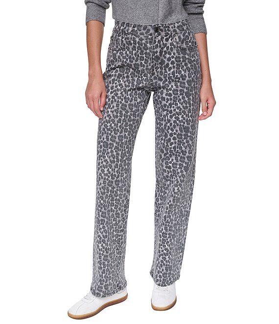 DKNY by Donna Karan Cotton Blend Leopard Print Straight Leg Full Length Jeans