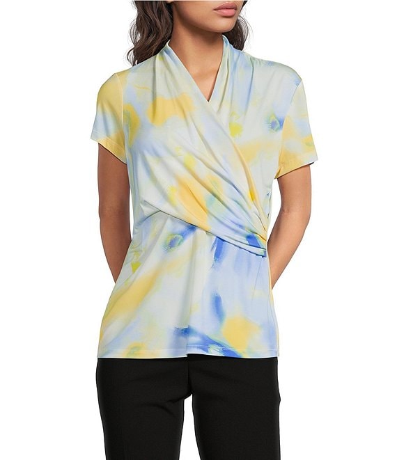 DKNY by Donna Karan Crew Neck Short Sleeve Side Ruched Top