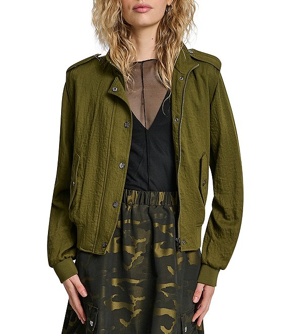 Donna Karan DKNY by Donna Karan Heavy Twill Long Sleeve Bomber Jacket, Dark Olive - Image 1