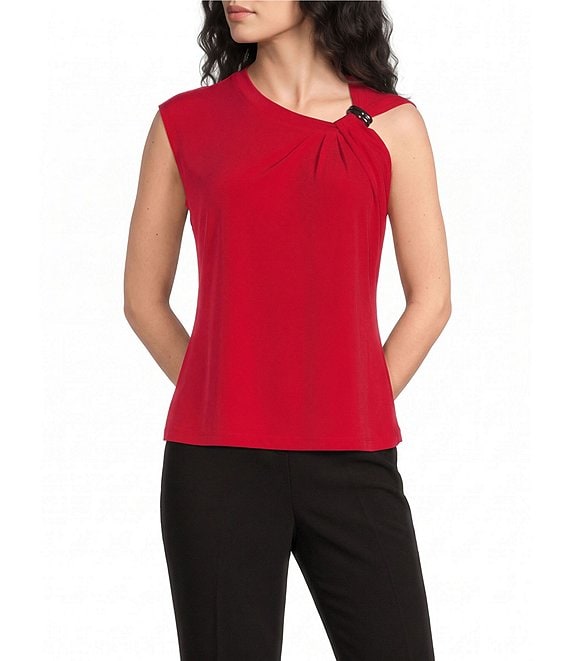 DKNY by Donna Karan Jersey Knit Twist Neck With Hardware Sleeveless Blouse