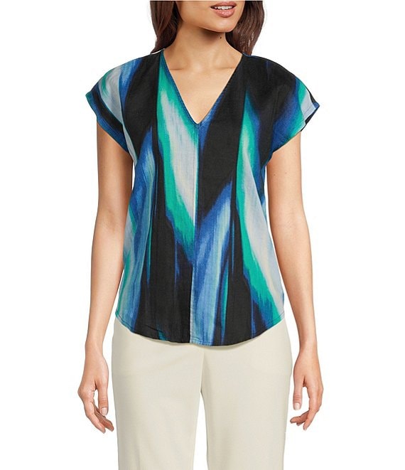 DKNY by Donna Karan Linen V-Neck Cap Sleeve Top | Dillard's