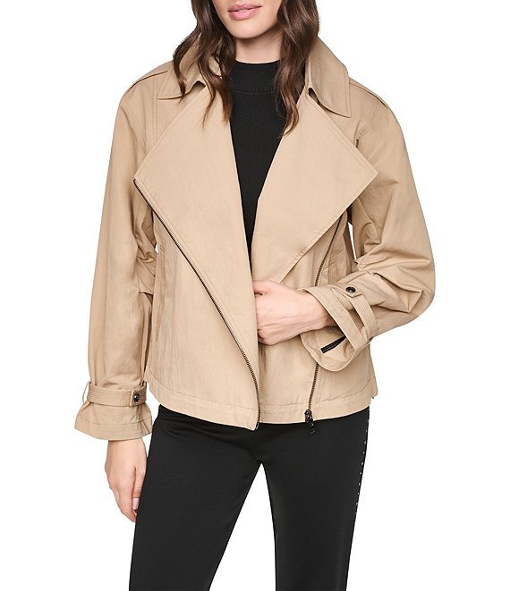 DKNY by Donna Karan Morningside Twill Notch Lapel Long Sleeve Moto Jacket