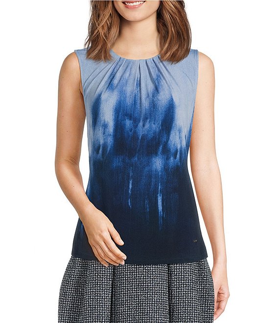 DKNY by Donna Karan Pleated Crew Neck Sleeveless Top