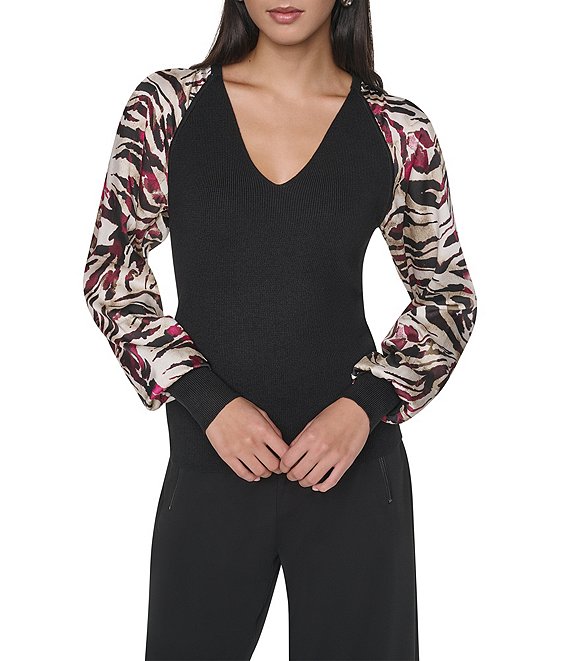 DKNY by Donna Karan Printed Sleeve Sweater Blouse