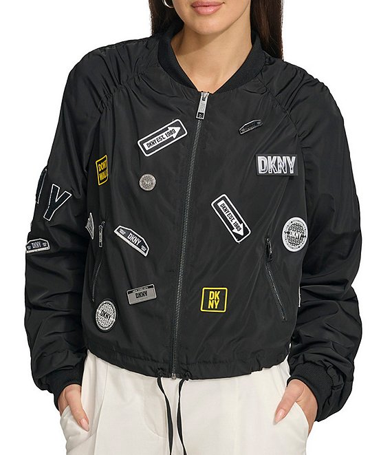DKNY by Donna Karan Round Logo Patched Bomber Jacket | Dillard's