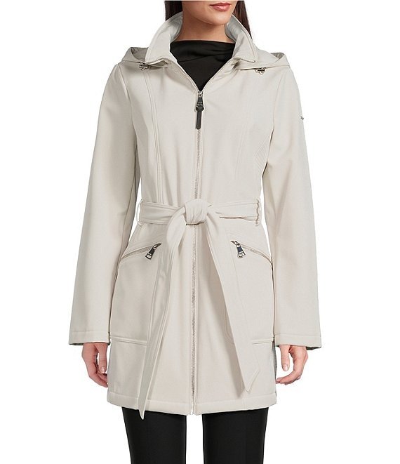 Donna Karan DKNY by Donna Karan Softshell Water Resistant Belted Zip Front Coat, Stone - Image 1