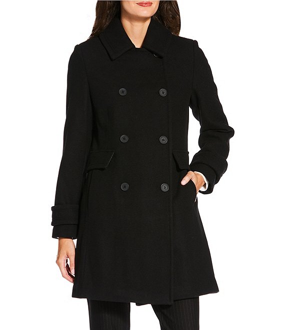 DKNY by Donna Karan Solid Double Breasted Wool Blend Coat