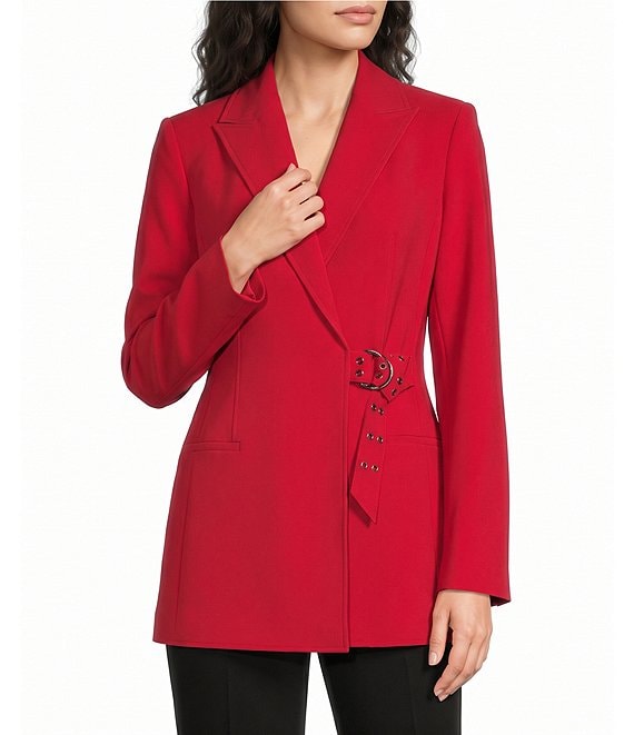 DKNY by Donna Karan Tech Tailoring Notch Collar Long Sleeve Front Belt Jacket
