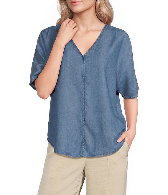 DKNY by Donna Karan Tencel V-Neck Short Sleeve Tunic