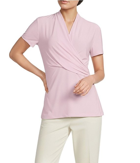 DKNY By Donna Karan V-Neck Side Ruched Short Sleeve Top