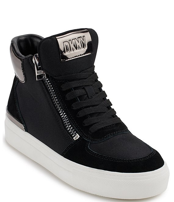 Color:Black/Dark Gunmetal - Image 1 - Cindell High-Top Canvas Lace-Up Sneakers