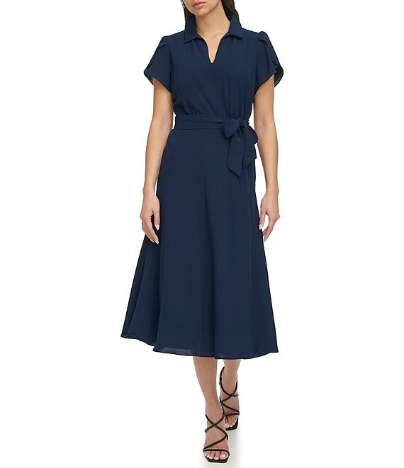 DKNY Collared V-Neck Short Sleeve Midi Dress | Dillard's