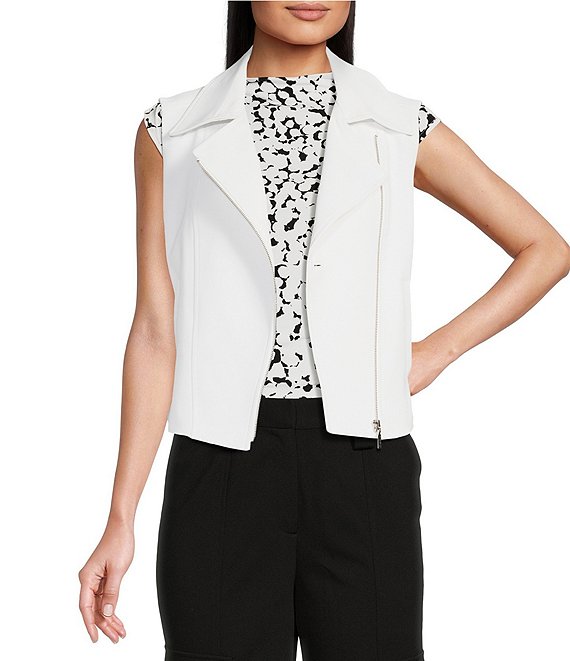 DKNY by Donna Karan Collared Zipper Front Moto Vest