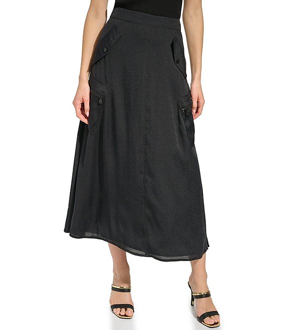 DKNY Drapey Organza Zip Pocket Midi A-Line Skirt | Dillard's