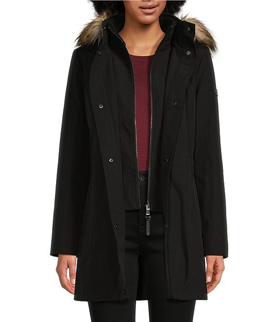 DKNY Faux Fur Hooded Front Zip Coat | Dillard's