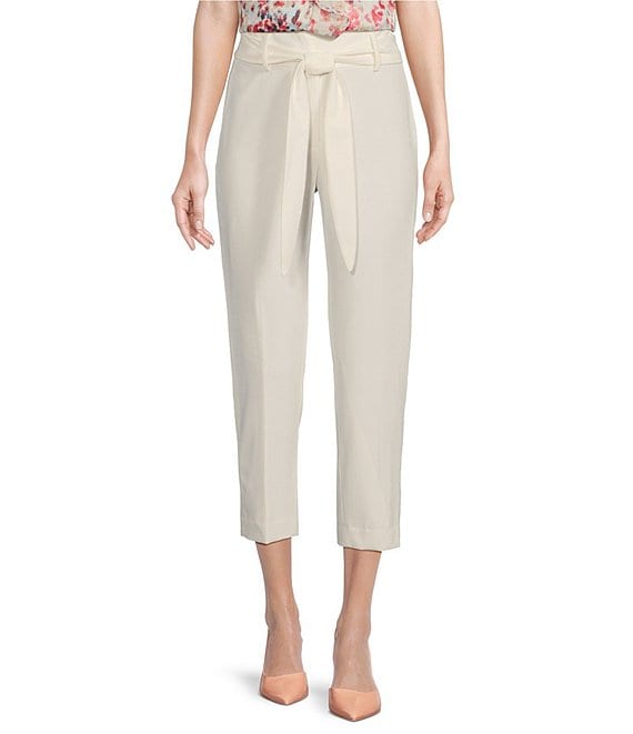 DKNY High Waisted Tie Front Cropped Belted Pants