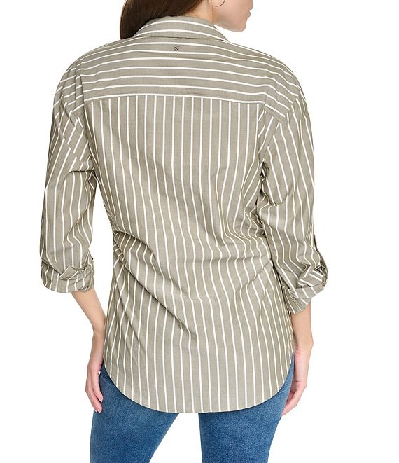 DKNY Jeans by Donna Karan Woven Stripe Spread Collar Long Sleeve