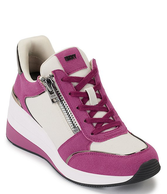 Color:Pebble/Berry - Image 1 - Kaden Canvas Zip Up Wedge Sneakers