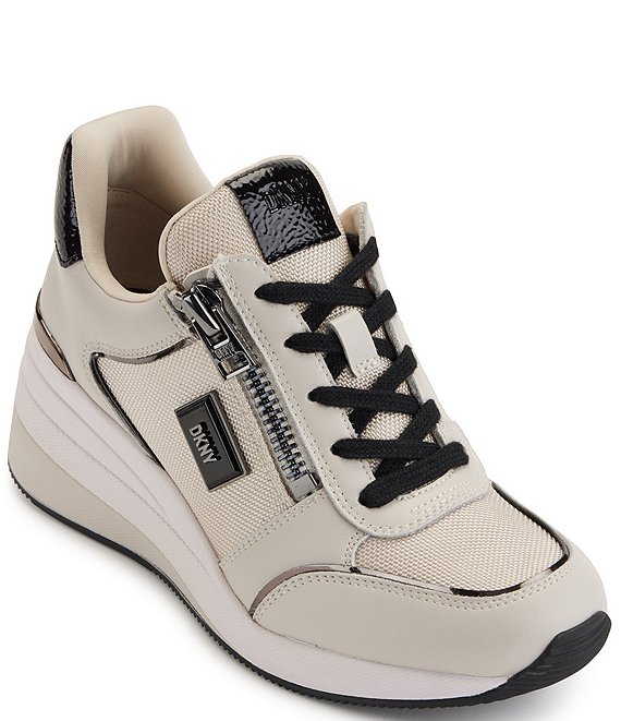 DKNY Kai Leather Lace Up Wedge Sneakers