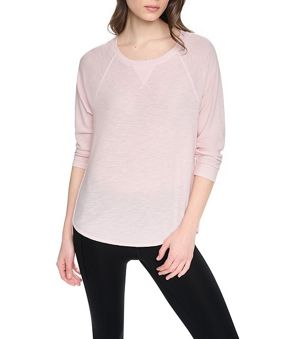 DKNY Sport by Donna Karan Mini Slub Waffle Knit Crew Neck 3/4 Ruched Sleeve Tee