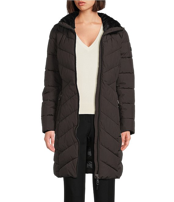 DKNY Quilted Removable Hooded Stand Collar Zip Front Jacket