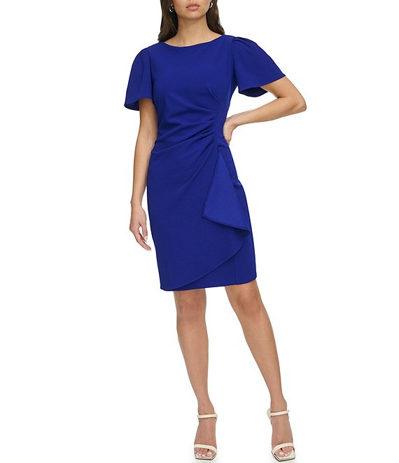 DKNY Round Neck Cascading Ruffle Faux Wrap Dress | Dillard's