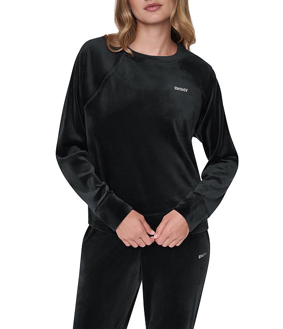 DKNY Sport by Donna Karan Velour Mini Rhinestone Crew Neck Pullover
