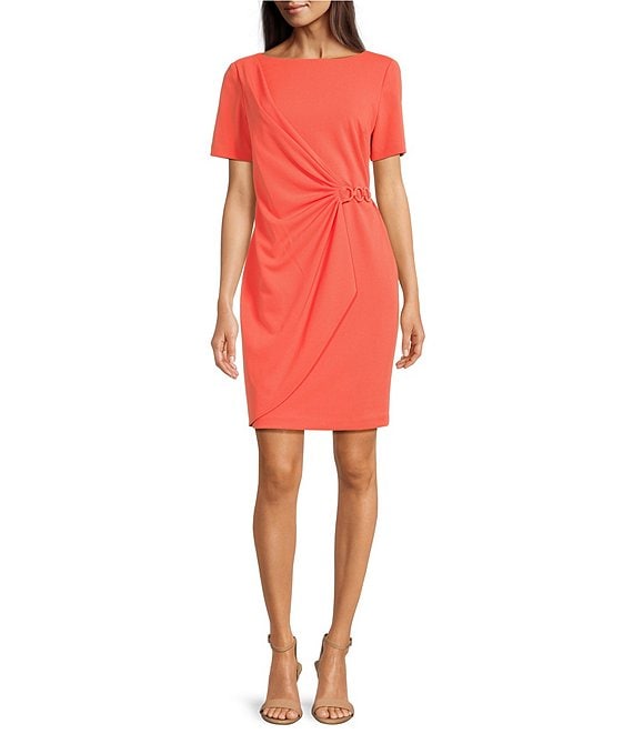 DKNY Stretch Crepe Boat Neckline Short Sleeve Dress | Dillard's