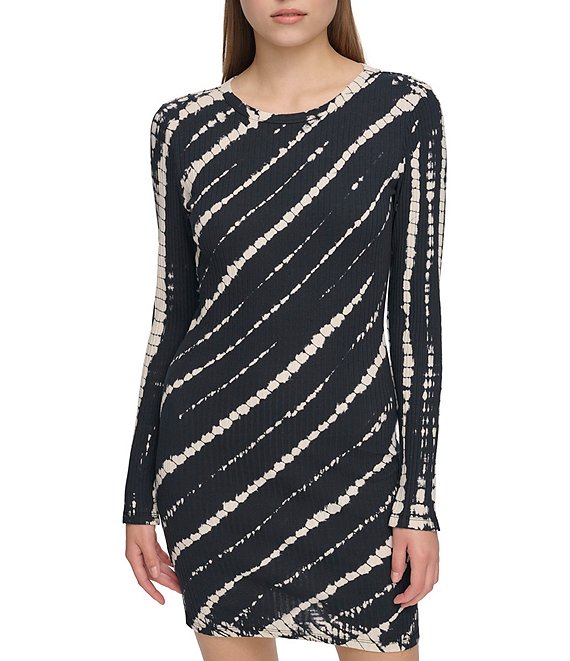 DKNY Tie Dye Ribbed Knit Crew Neck Long Sleeve Bodycon Dress | Dillard's