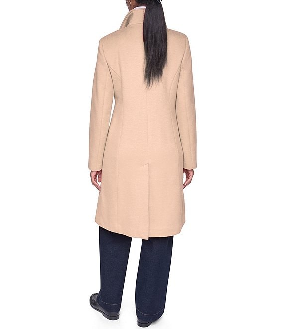 DKNY Wool Blend Asymmetrical Neck Trim Button Front Single