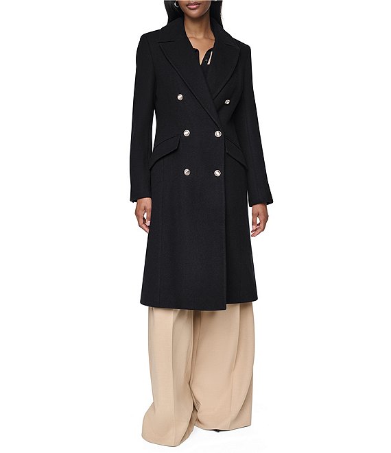 DKNY Wool Blend Notch Collar Double Breasted Tailored Peacoat
