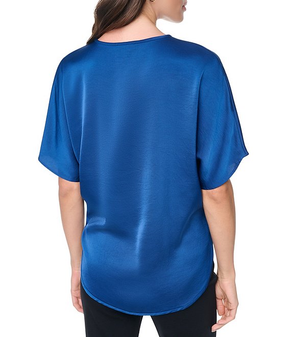 DKNY by Donna Karan Woven V-Neck Short Sleeve Blouse | Dillard's