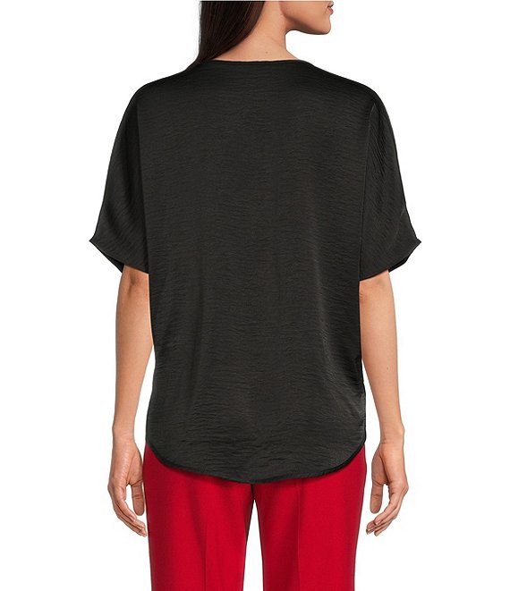 DKNY by Donna Karan Woven V-Neck Short Sleeve Blouse | Dillard's