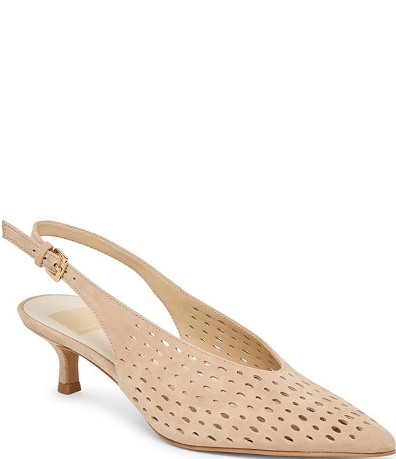 Dolce Vita Alenna Perforated Suede Kitten Heel Slingback Pumps