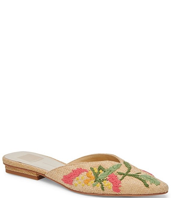 Dolce Vita Elm Raffia Floral Embroidered Flat Mules Dillard s