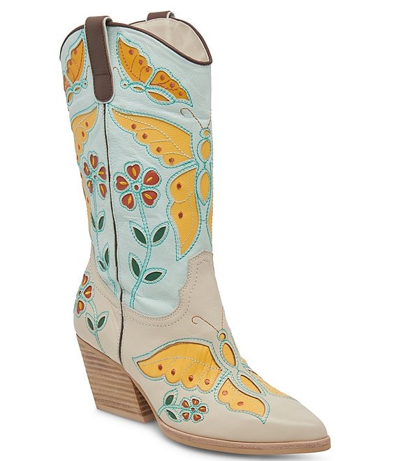 Dolce Vita Lelou Butterfly Floral Leather Western Cowboy Boots