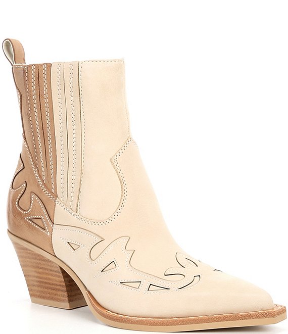 Dolce Vita Ramson Nubuck Suede Color Block Western Inspired Booties