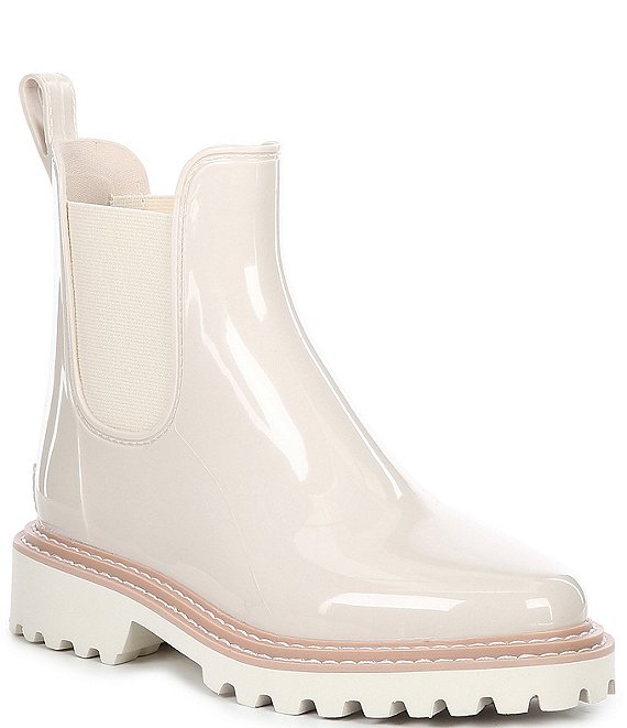 Color:Ivory Patent Stella - Image 1 - Stormy H2O Patent Water Resistant Chunky Lug Sole Chelsea Booties
