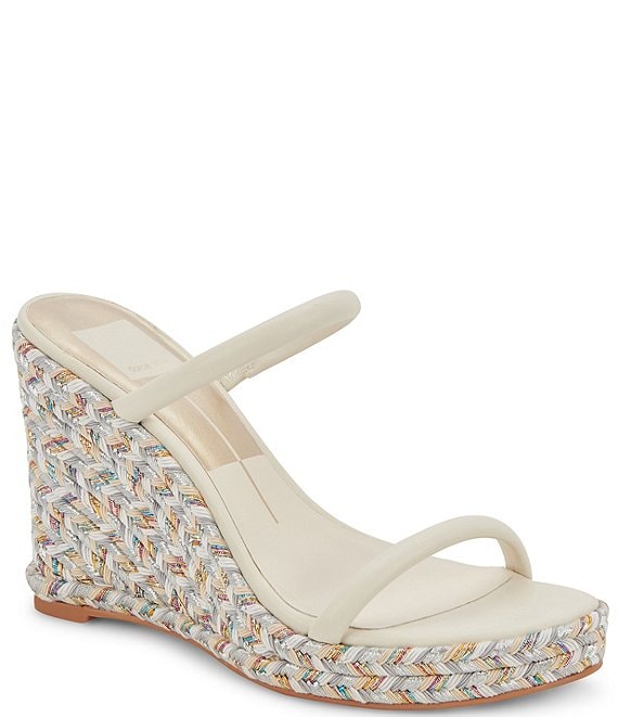 Tamera White Quilted Ankle Strap Wedge Sandals