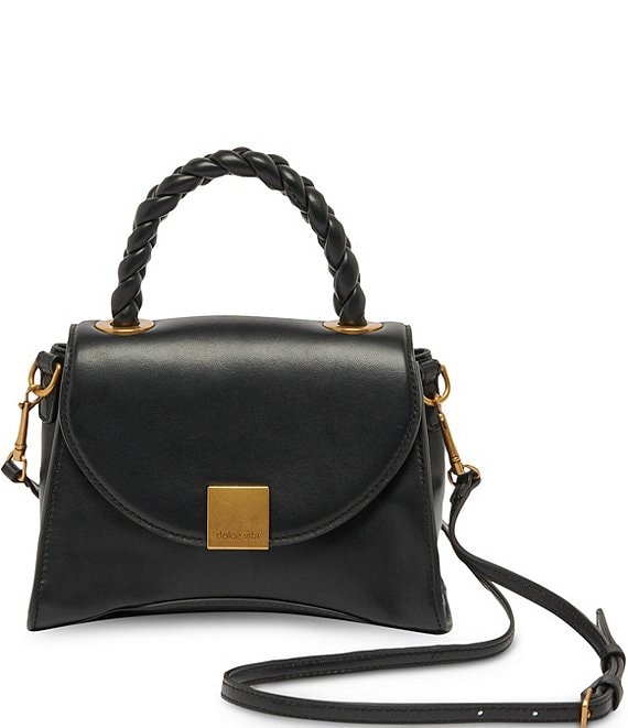Color:Black - Image 1 - Tatum Structured Twist Leather Top Handle Crossbody Bag
