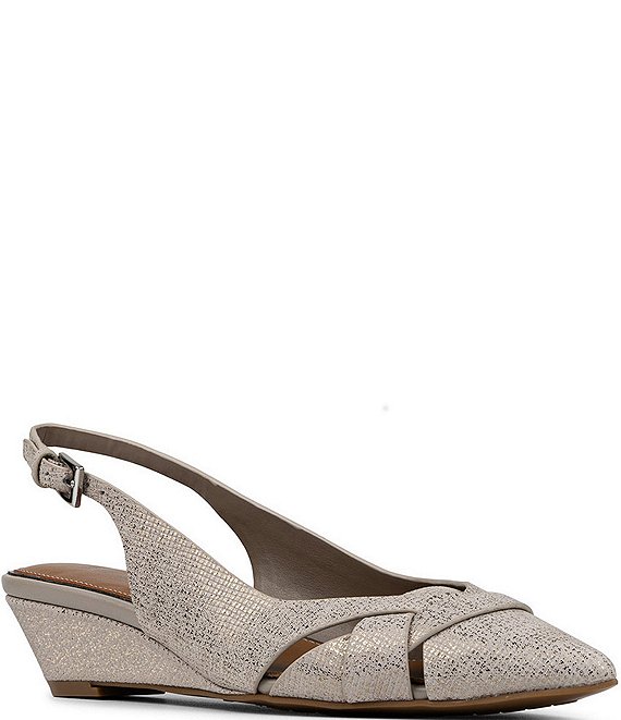 Donald Pliner Barbee Textured Metallic Leather Pointed Toe Slingback Wedge Pumps