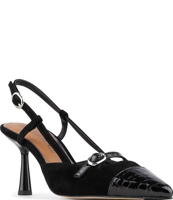 Donald Pliner Enthuse Suede Crocodile Embossed Cap Toe Slingback Pumps