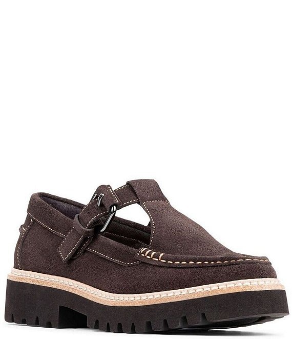 Donald Pliner Helaina Suede T-Strap Lugged Loafers
