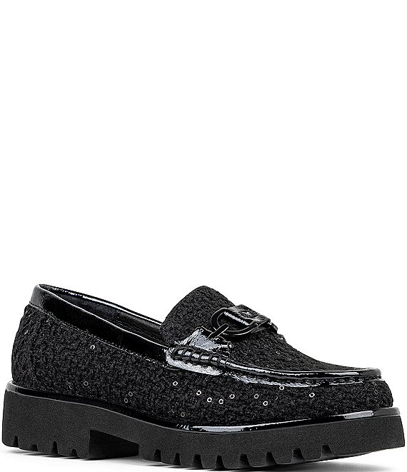 Donald Pliner Helio Sequin Boucle Hardware Patent Detail Lug Sole Platform Loafers Dillard s