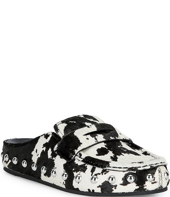 Donald Pliner Melodee Cow Print Calf Hair Studded Penny Loafer Mules