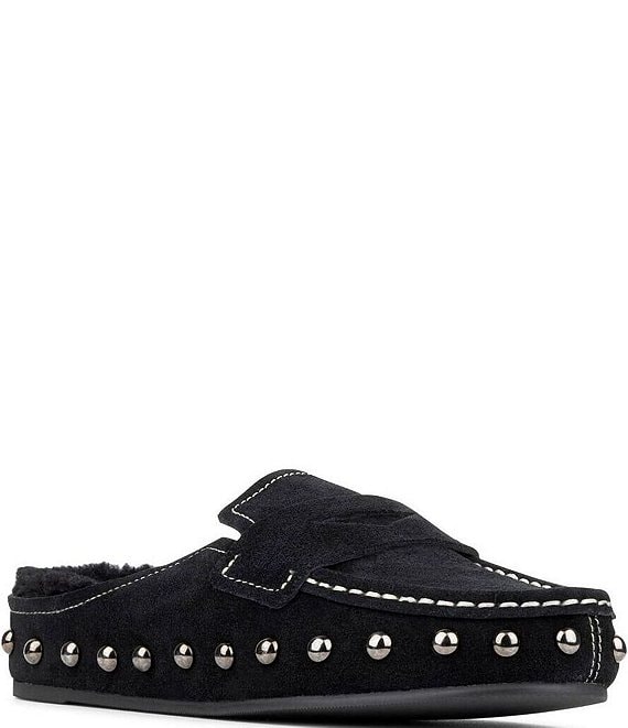 Donald Pliner Melodee Suede Shearling Lined Studded Penny Mules